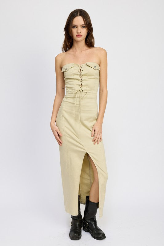 Emory Park Lace Up Corset Dress with Front Slit