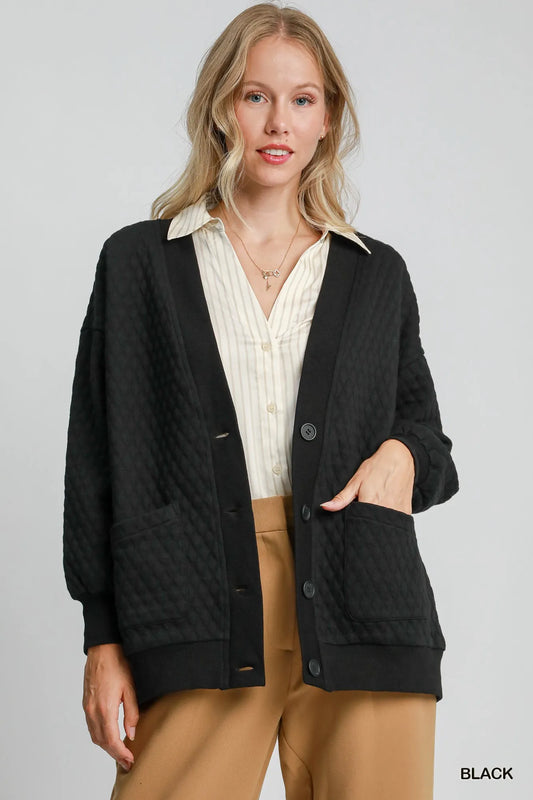 Black Umgee Button Up Jacquard Cardigan