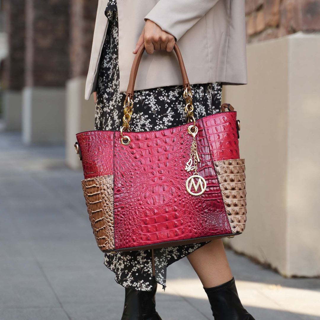 Croco Black MKF Collection By Mia K Merlina Tote Bag And Wallet Set 1