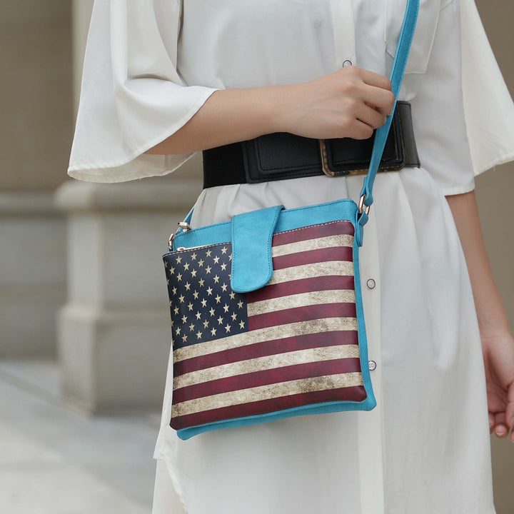 Black MKF Collection By Mia K Josephine Printed Flag Crossbody Bag