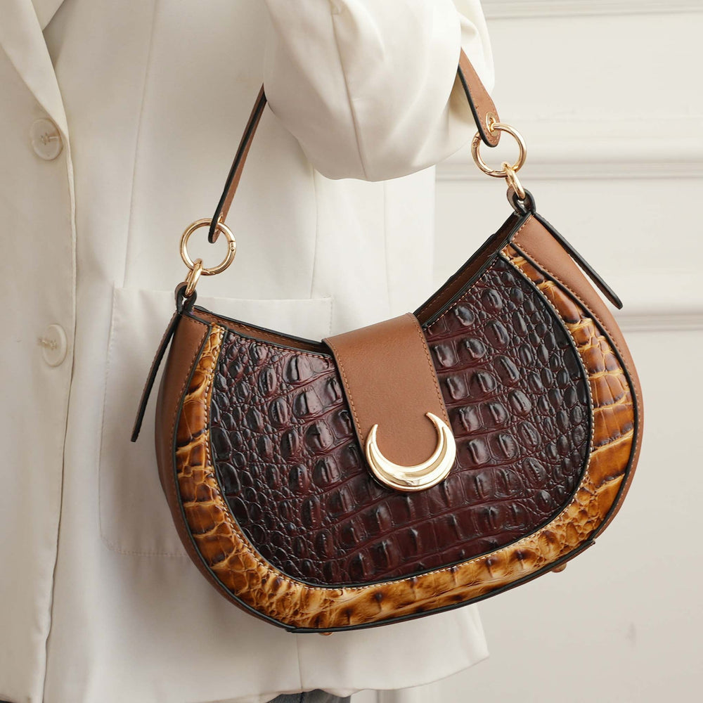 Croco Cognac MKF Collection By Mia K Jain Croc Embossed Shoulder Bag