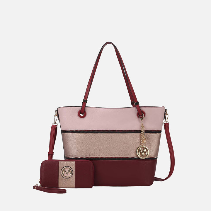 Ivory Navy MKF Collection By Mia K Vallie Tote Bag And Wallet Set