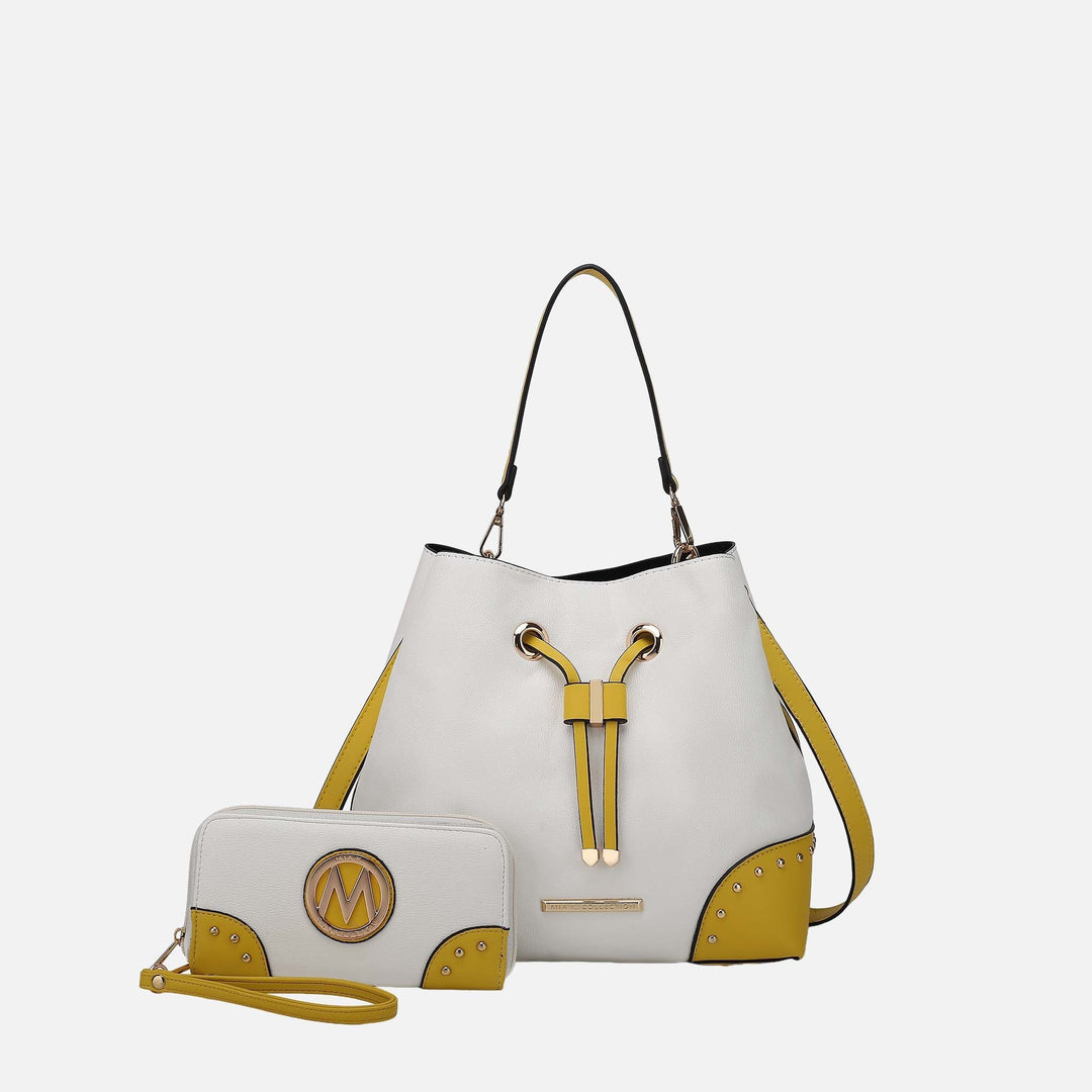 Ivory Brown MKF Collection By Mia K Callie Bucket Bag And Wallet Set
