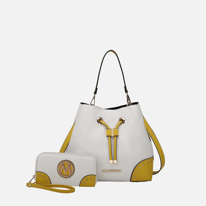 Ivory Brown MKF Collection By Mia K Callie Bucket Bag And Wallet Set