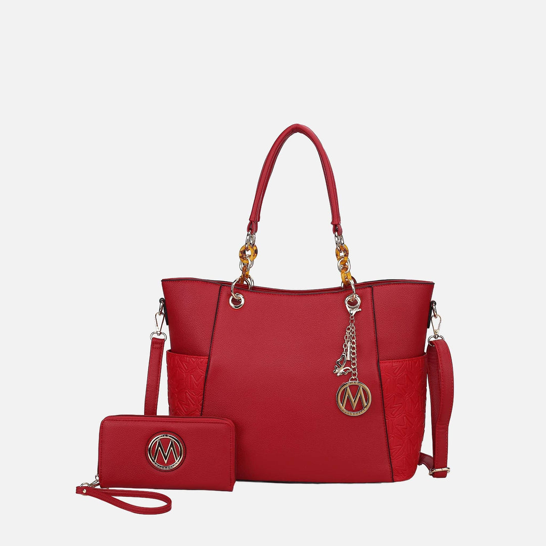 Burgundy MKF Collection By Mia K Merlina Embossed Tote Bag And Set