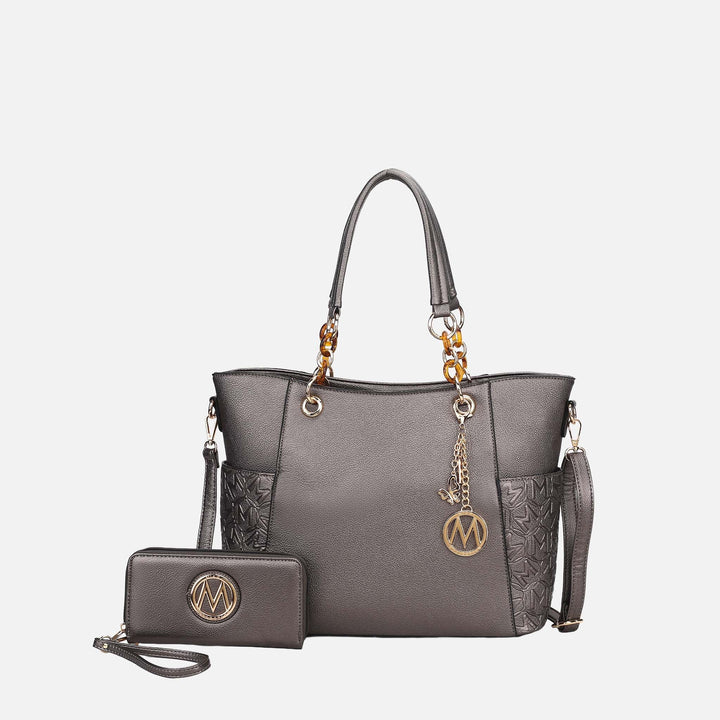 Denim Blue MKF Collection By Mia K Merlina Embossed Tote Bag And Set
