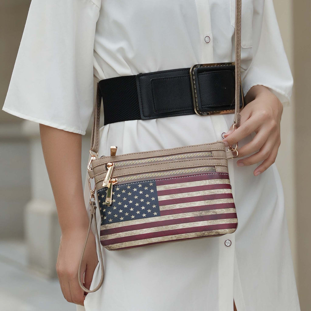 Black MKF Collection By Mia K Alisson Printed Flag Crossbody Bag