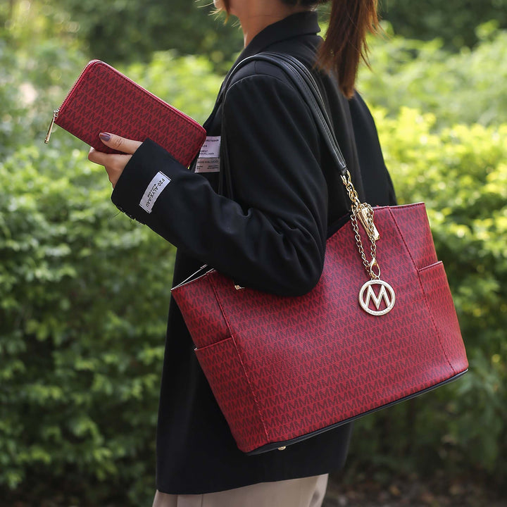 Black MKF Collection By Mia K Savannah Signature Tote Bag And Wallet Set