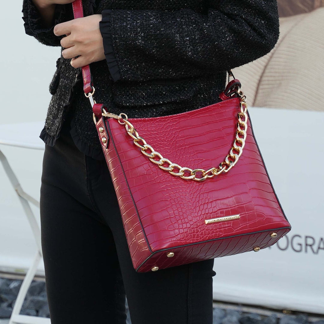 Burgundy MKF Collection By Mia K Bizzy Embossed Shoulder Bag