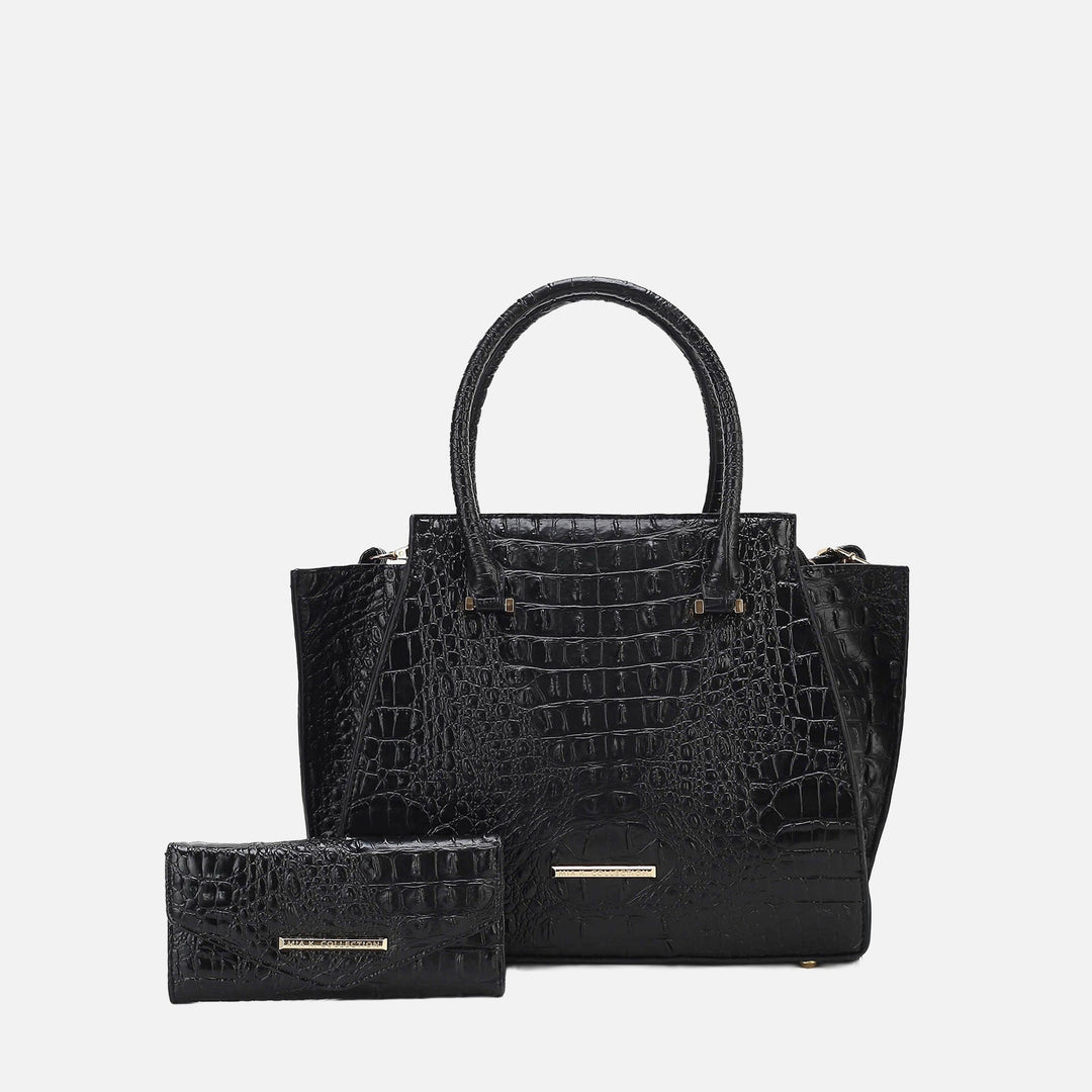Croco Navy MKF Collection By Mia K Viridiana Croc Tote Bag And Set