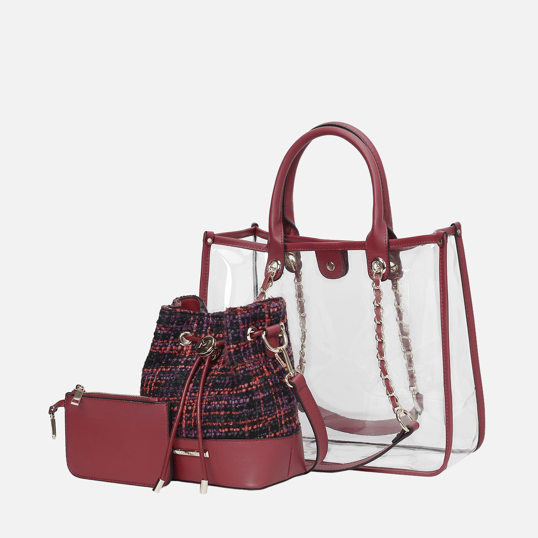 MKF Collection By Mia K Diva Pvc Tote Bag With Tweed Bucket Bag