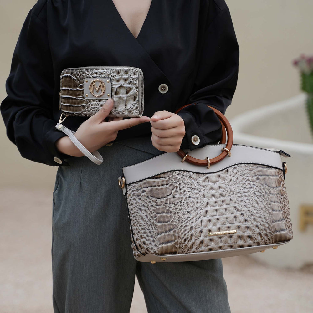 Croco Cognac MKF Collection By Mia K Phoebe Tote Bag And Wallet Set