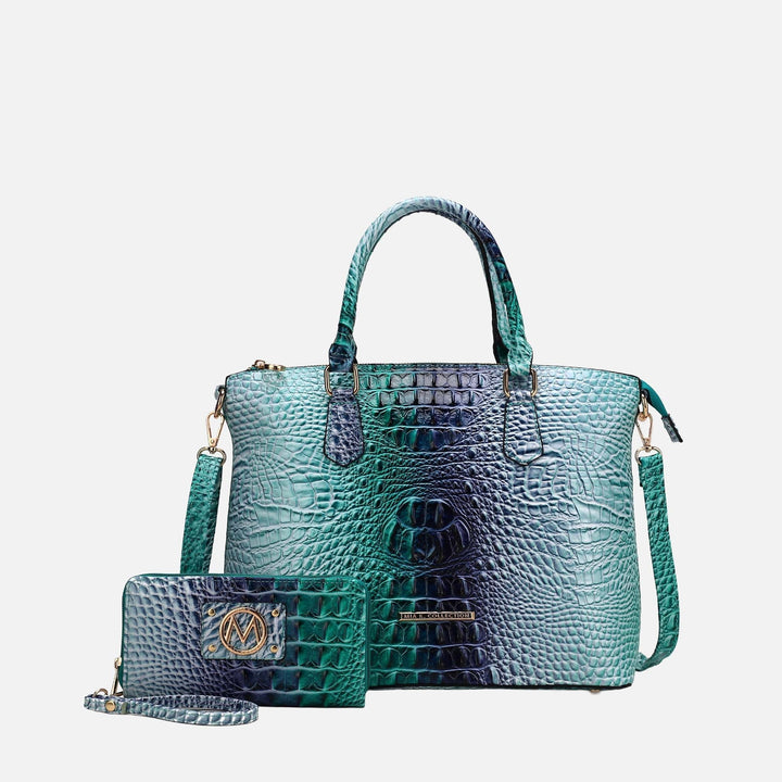 Croc Blue MKF Collection By Mia K Liora Gradient Croc Shoulder Bag And Wallet Set