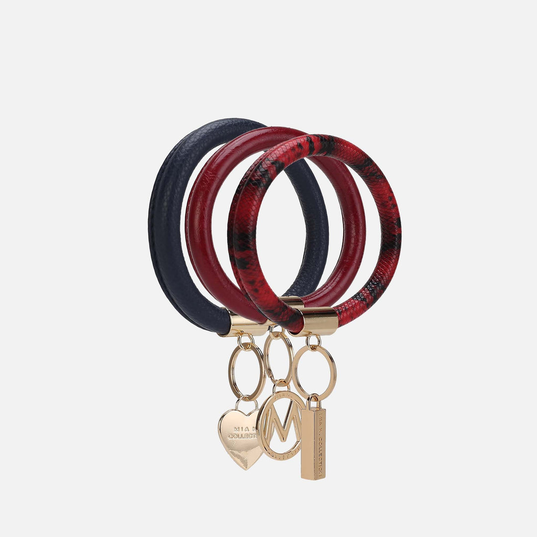 Cognac Brown MKF Collection By Mia K Jasmine Bangle Bracelet Keyring Set