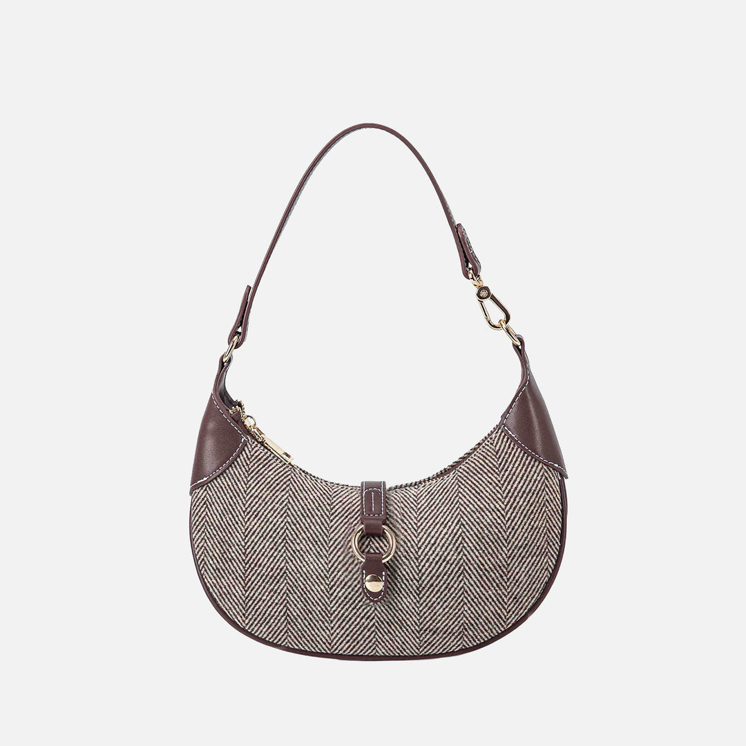 Black Herringbone MKF Collection By Mia K Mire Half Moon Shoulder Bag 1