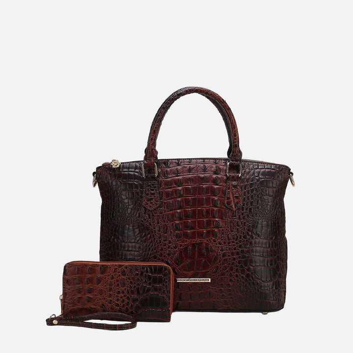 Croco Purple MKF Collection By Mia K Liora Croc Embossed Tote Bag And Set