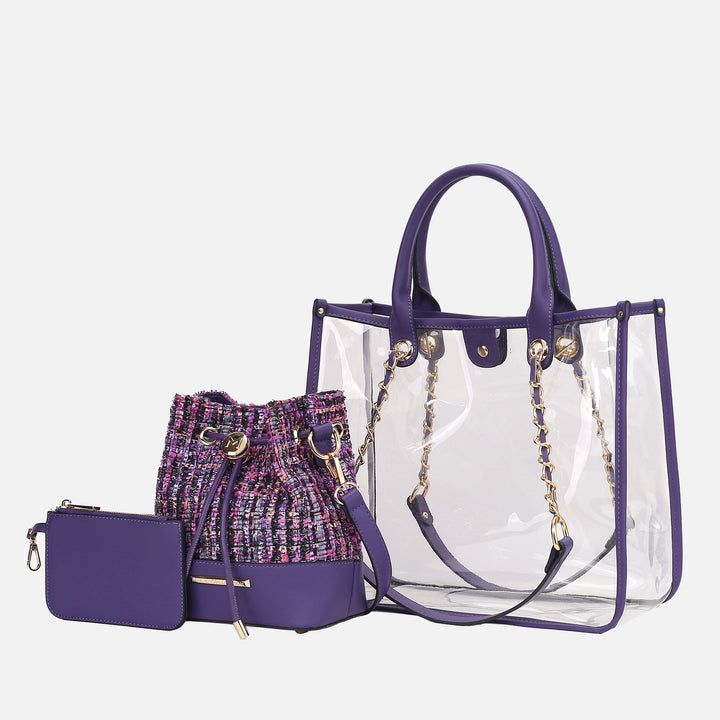 MKF Collection By Mia K Diva Pvc Tote Bag With Tweed Bucket Bag