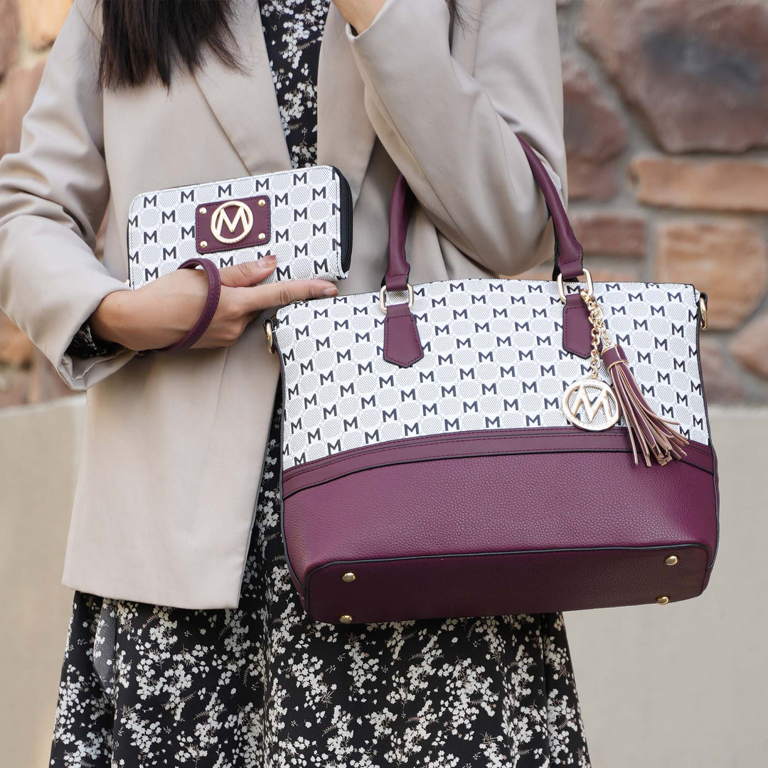 Burgundy MKF Collection By Mia K Saylor Tote Bag And Wallet Set