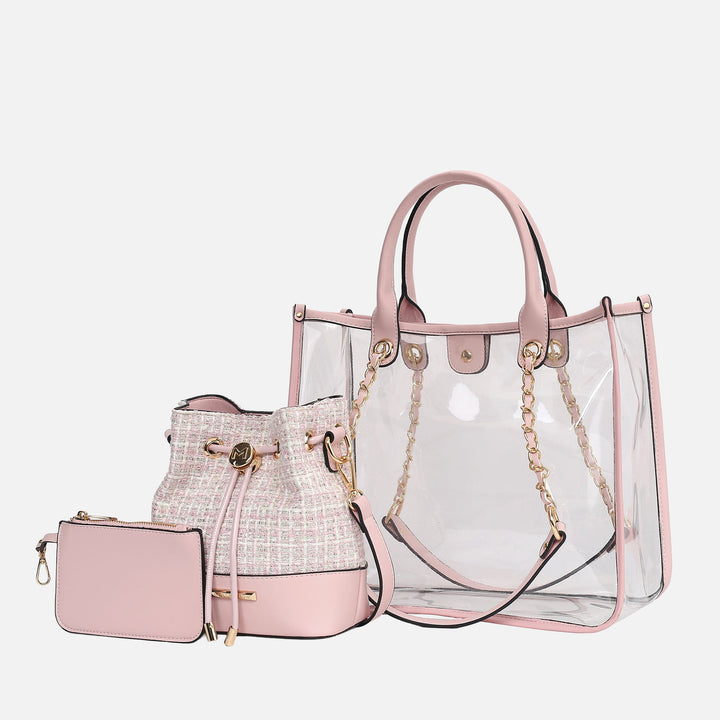 Taupe MKF Collection By Mia K Diva Pvc Tote Bag With Tweed Bucket Bag