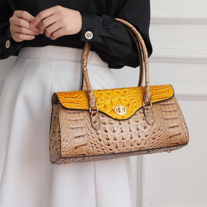 Croco Cognac MKF Collection By Mia K Liviana Croc Embossed Shoulder Bag