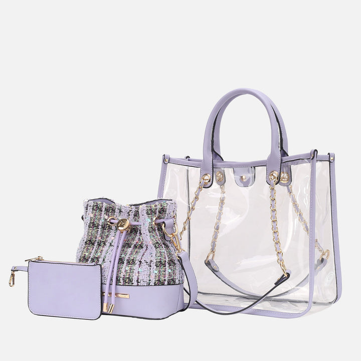 Red MKF Collection By Mia K Diva Pvc Tote Bag With Tweed Bucket Bag
