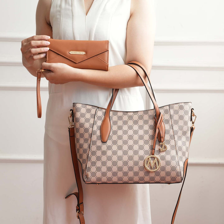 Cognac Brown MKF Collection By Mia K Gianna Tote Bag And Wallet Set