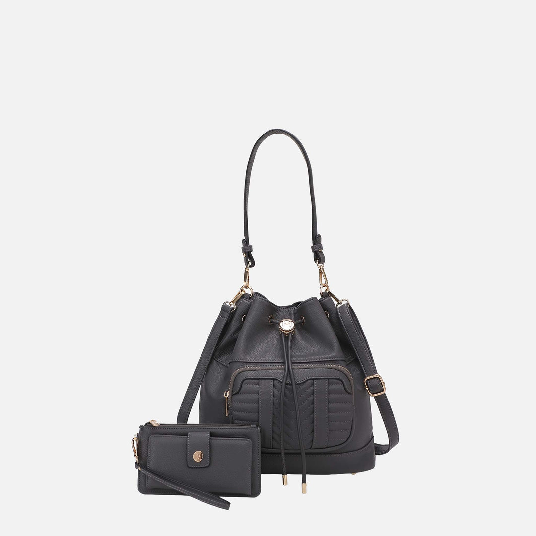 Charcoal Grey MKF Collection By Mia K Ryder Bucket Bag And Wallet Set