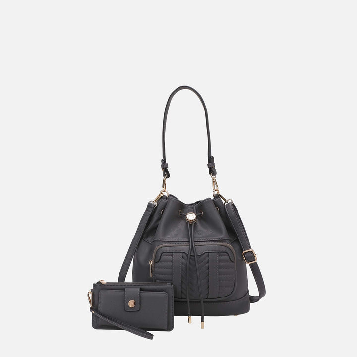 Charcoal Grey MKF Collection By Mia K Ryder Bucket Bag And Wallet Set