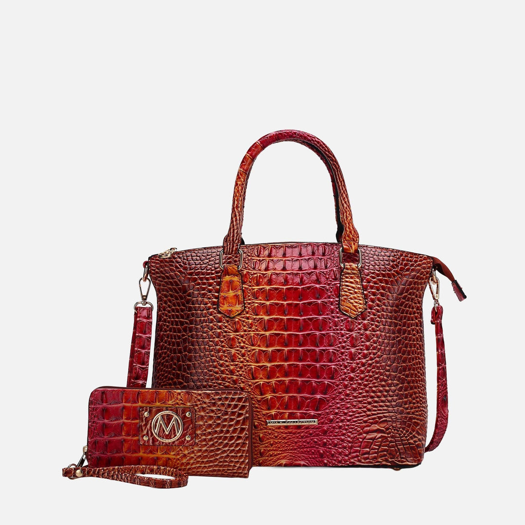 Croc Pink MKF Collection By Mia K Liora Gradient Croc Shoulder Bag And Wallet Set