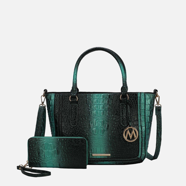 Croco Green MKF Collection By Mia K Bonnie Croc Embossed Handbag And Set