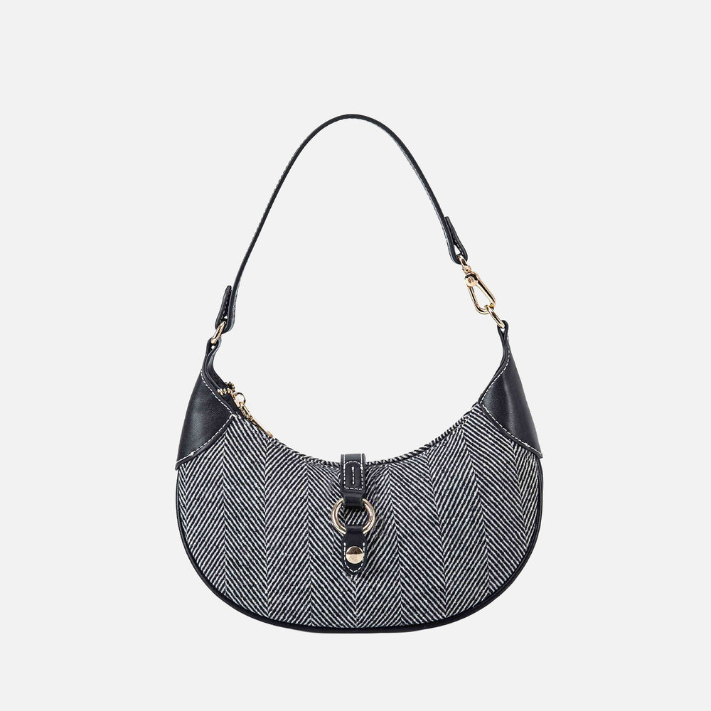 Grey Herringbone MKF Collection By Mia K Mire Half Moon Shoulder Bag 1