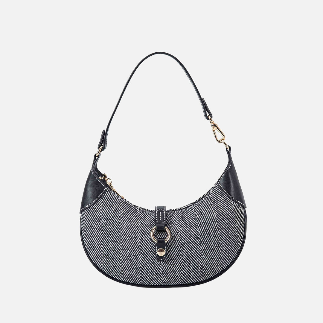Grey Herringbone MKF Collection By Mia K Mire Half Moon Shoulder Bag 1