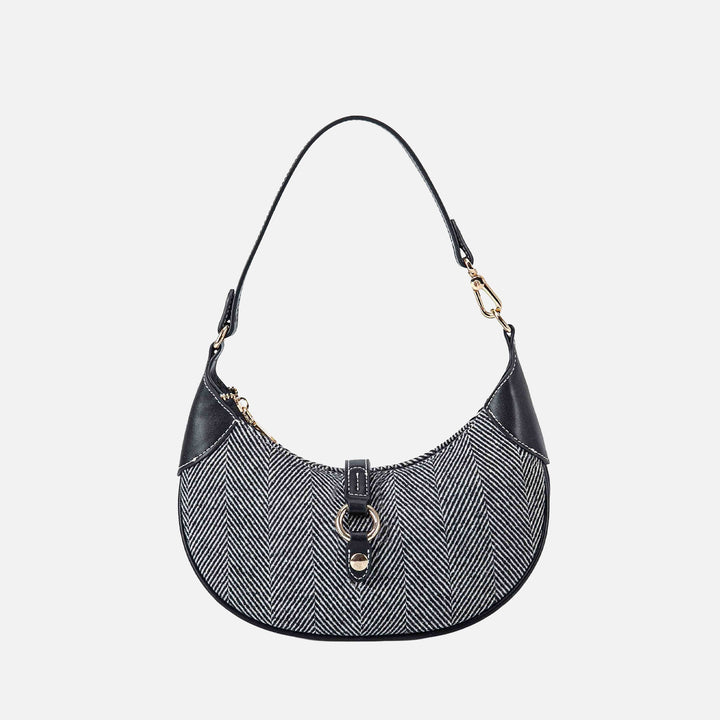 Grey Herringbone MKF Collection By Mia K Mire Half Moon Shoulder Bag 1
