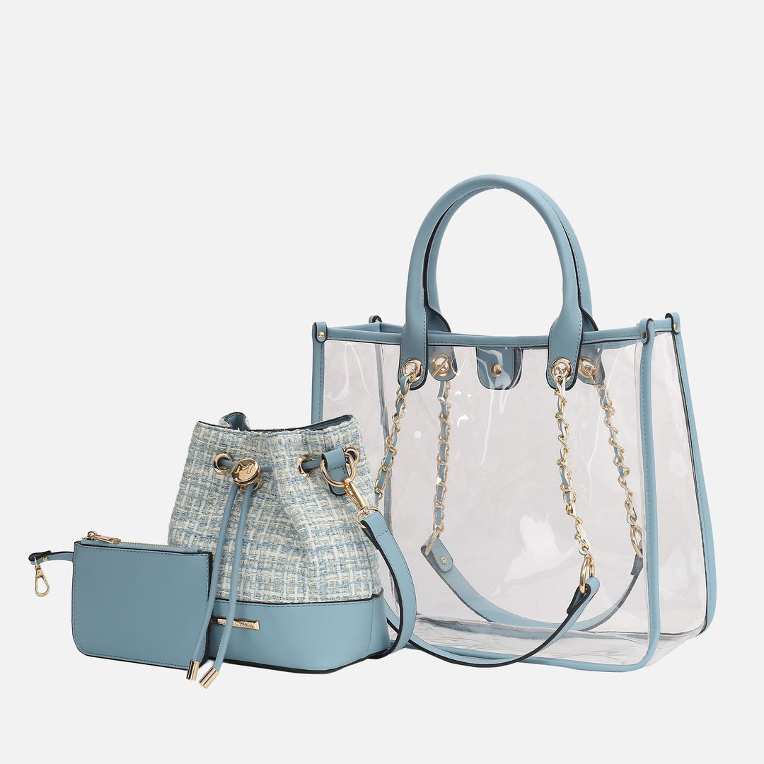 Purple MKF Collection By Mia K Diva Pvc Tote Bag With Tweed Bucket Bag