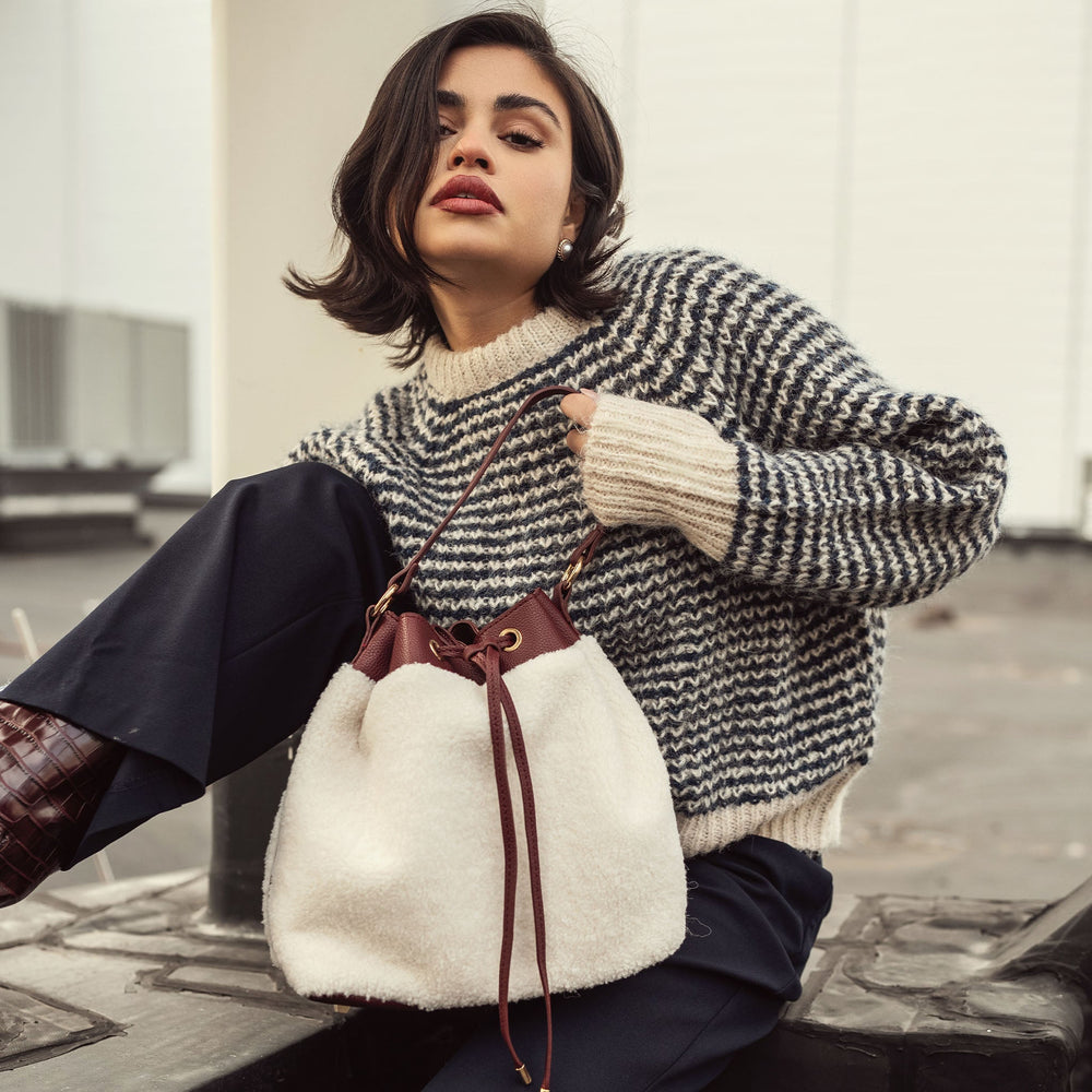 Brown MKF Collection By Mia K Saryn Faux Fur Bucket Bag And Set