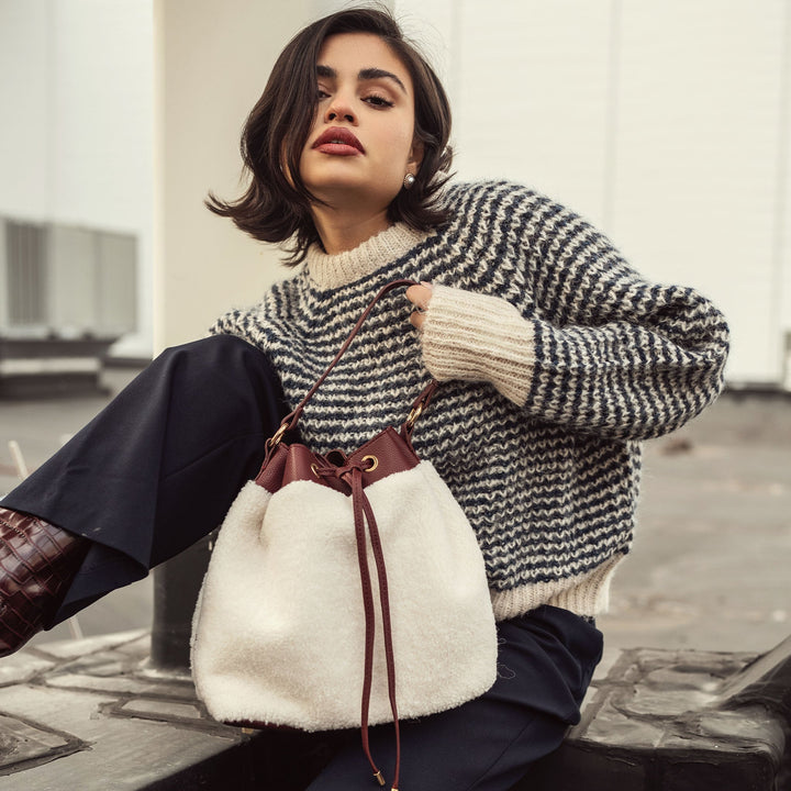 Brown MKF Collection By Mia K Saryn Faux Fur Bucket Bag And Set