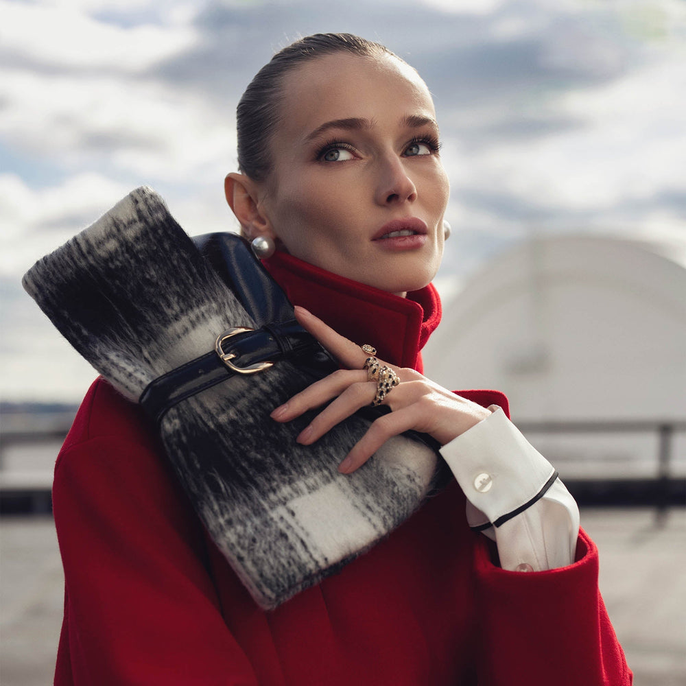 Burgundy Check MKF Collection By Mia K Koumei Faux Fur Clutch Bag