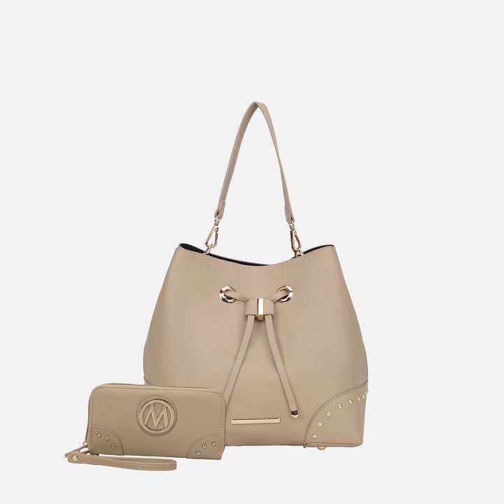 Charcoal Light Gray MKF Collection By Mia K Callie Bucket Bag And Wallet Set