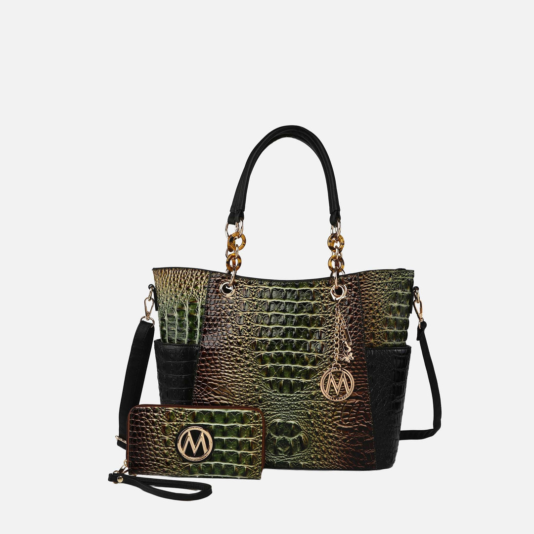 Croc Pink MKF Collection By Mia K Bonita Croc Embossed Tote Bag And Set
