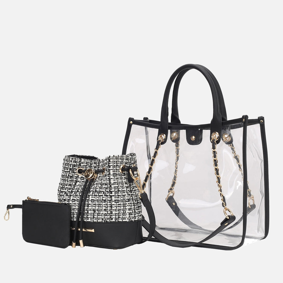 Pink MKF Collection By Mia K Diva Pvc Tote Bag With Tweed Bucket Bag
