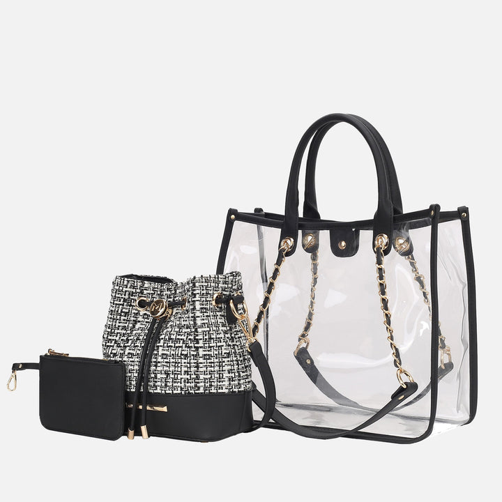 Pink MKF Collection By Mia K Diva Pvc Tote Bag With Tweed Bucket Bag