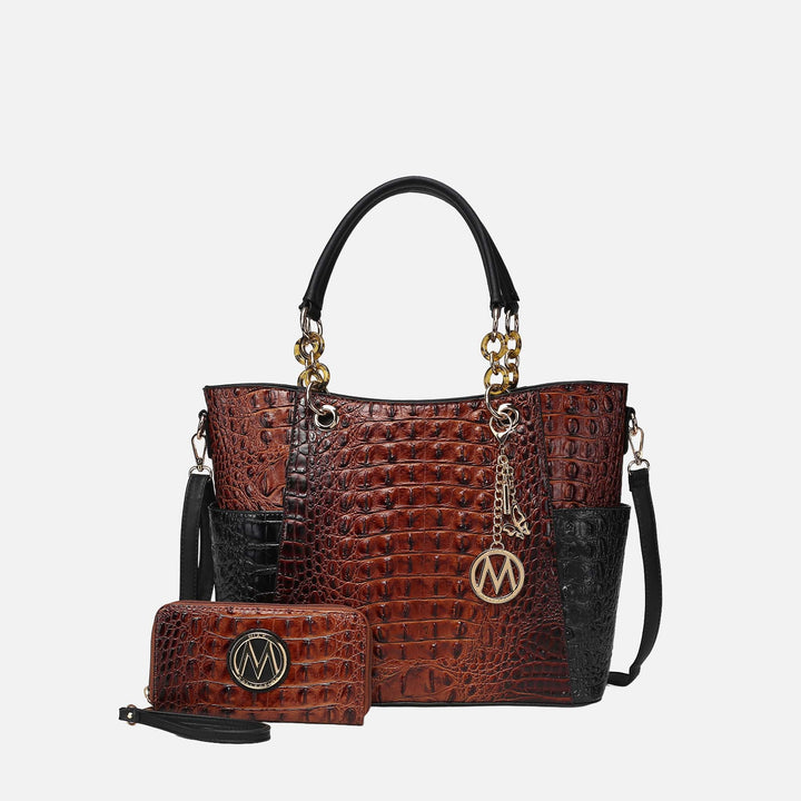 Croco Purple MKF Collection By Mia K Merlina Tote Bag And Wallet Set 1