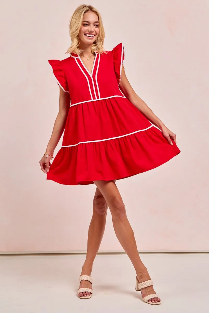 Bibi Gameday Theme Contrast Binding Ruffled Dress 1