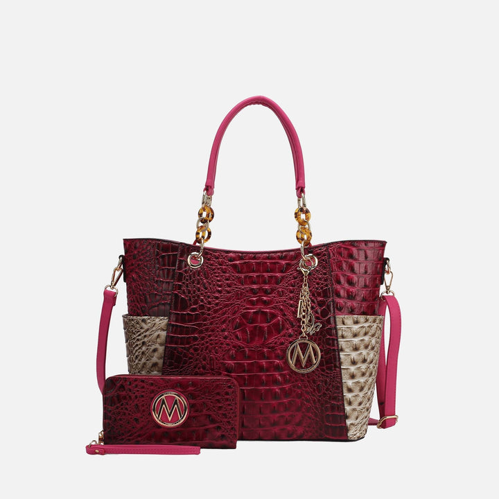 Croco Charcoal MKF Collection By Mia K Merlina Tote Bag And Wallet Set 1