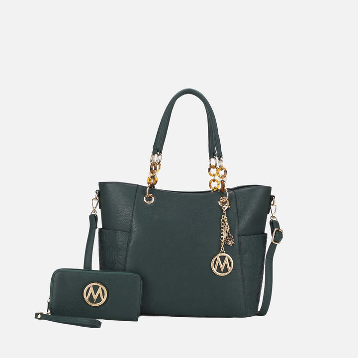 Khaki MKF Collection By Mia K Merlina Embossed Tote Bag And Set