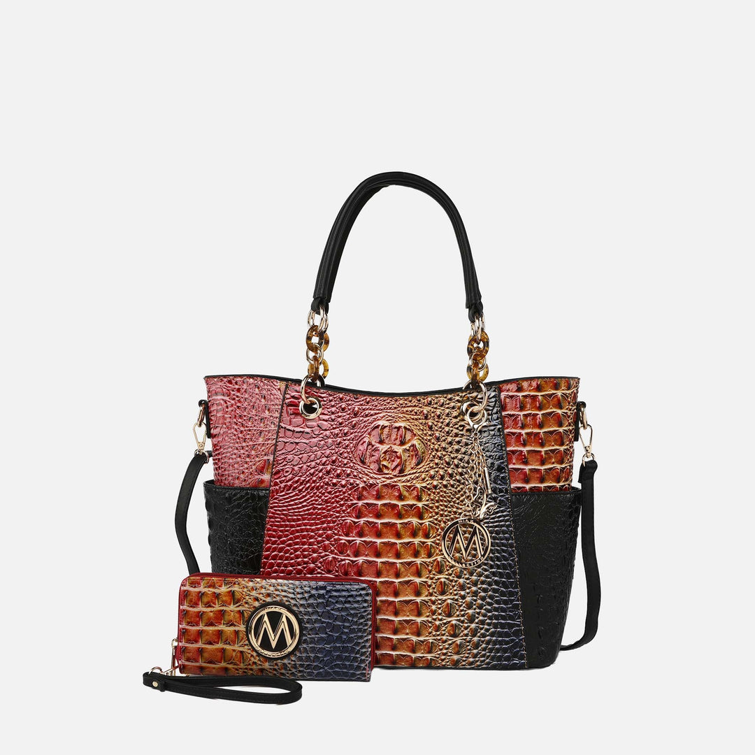 Croco Olive MKF Collection By Mia K Bonita Croc Embossed Tote Bag And Set