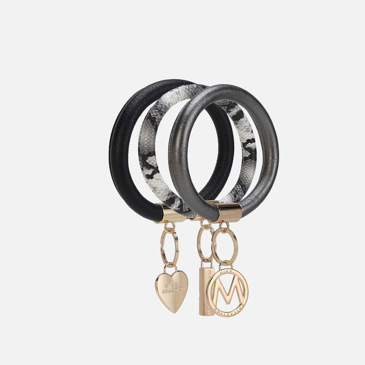Black MKF Collection By Mia K Jasmine Bangle Bracelet Keyring Set