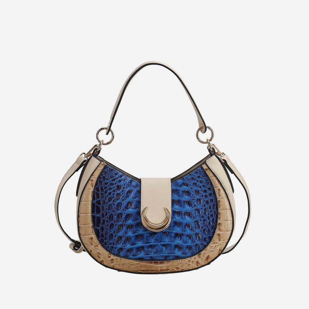 Croco Navy MKF Collection By Mia K Jain Croc Embossed Shoulder Bag