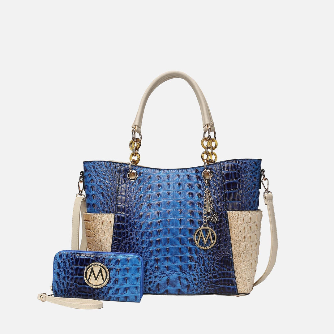 Croco Navy MKF Collection By Mia K Merlina Tote Bag And Wallet Set 1