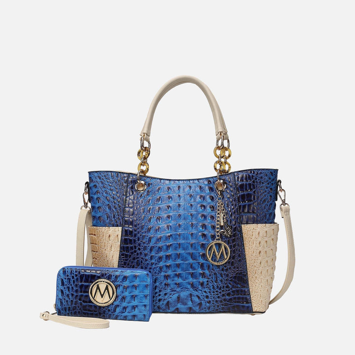 Croco Navy MKF Collection By Mia K Merlina Tote Bag And Wallet Set 1